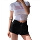 thumbnail image 2 of Camiseta de mujer Jumpingount corta delgada con cuello redondo top corto con letras impresas blanco M AP001464-01B, 2 of 7