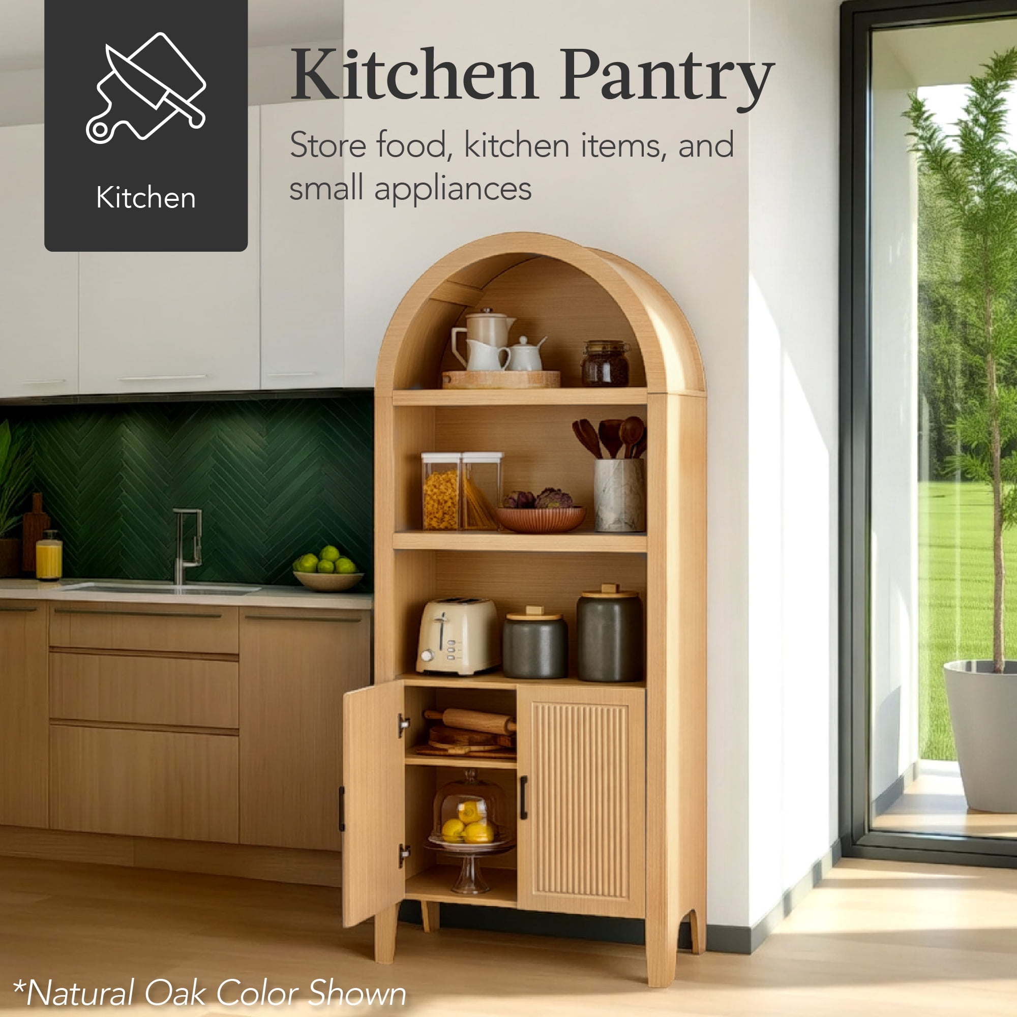 Best Choice Products 72" Tall Arched Pantry Cabinet w/ Doors, 5-Tier Storage Cabinet w/Adjustable Shelves - Walnut