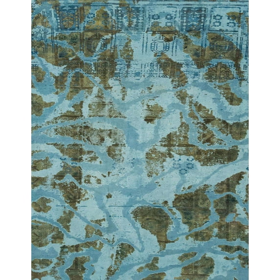 Ahgly Company Machine Washable Indoor Rectangle Abstract Macaw Blue Green Area Rugs, 5' x 8'