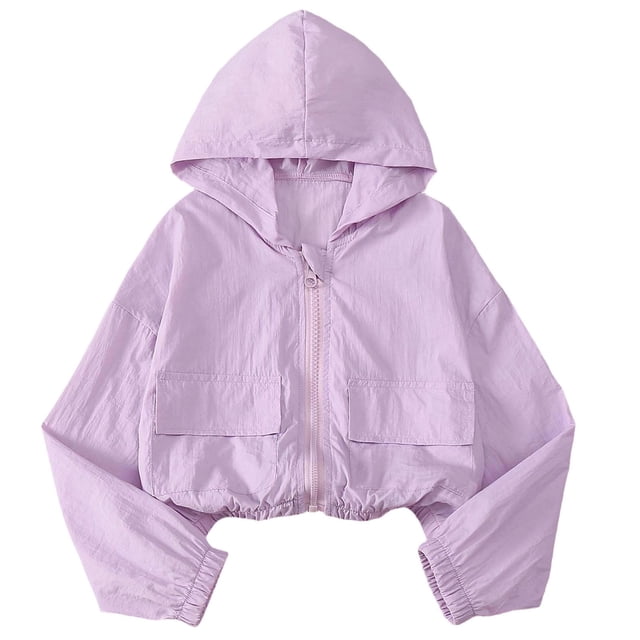 Chaqueta Ligera de Verano Color Sólido de las Niñas con Capucha de Moda Y Versátil para Niños Chaqueta Ligera