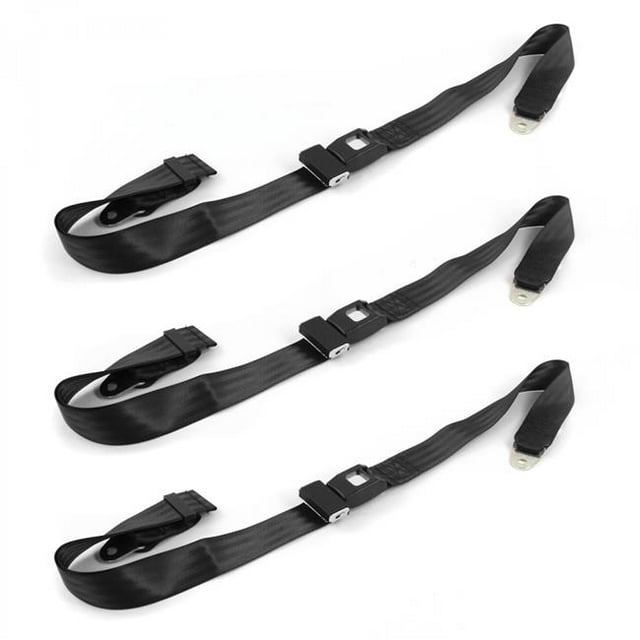 Buick Roadmaster 1954-1956 Standard 2 Point Black Lap Bench Seat Belt Kit - 3 Belts
