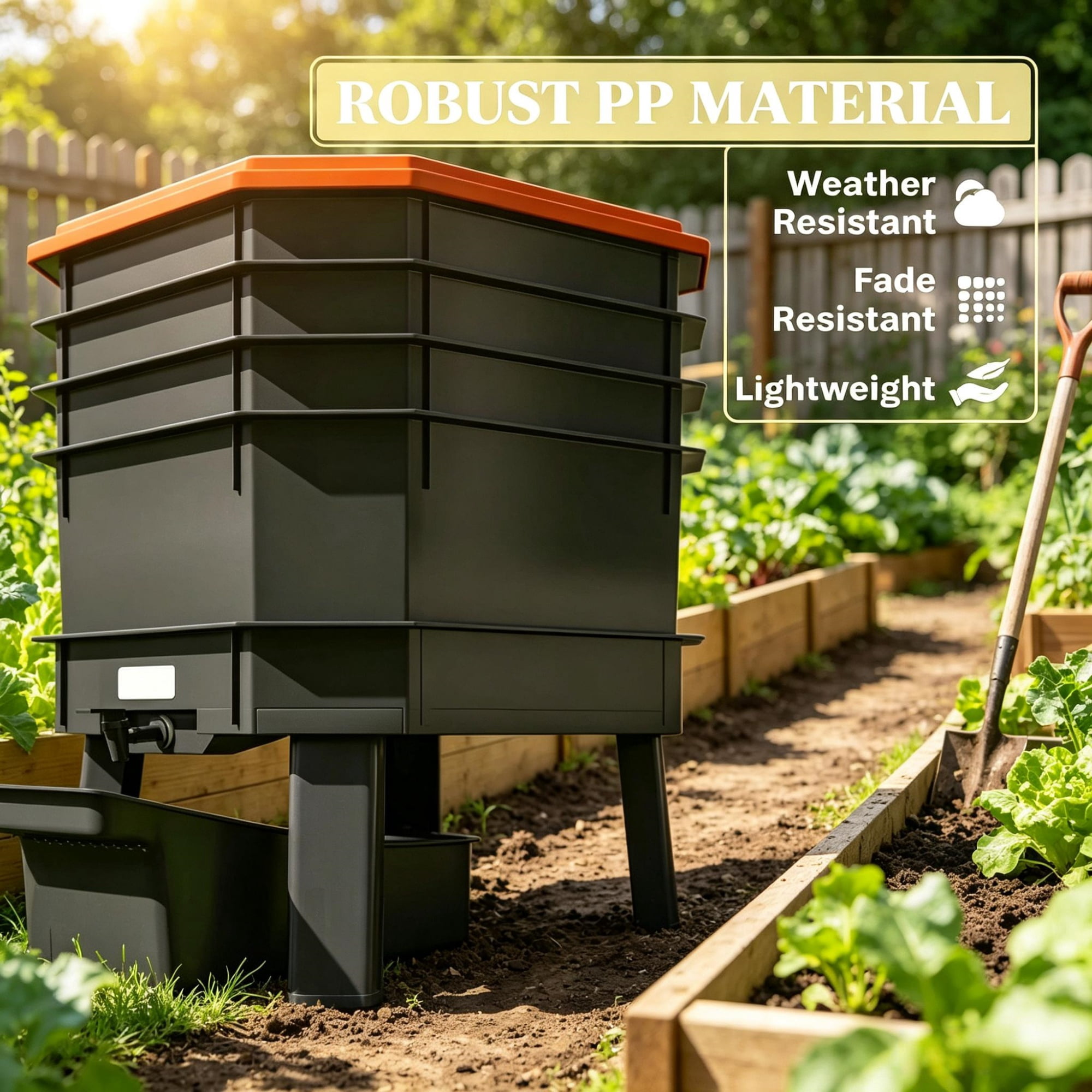 4-Tray Worm Composter Bin, 7.4 Gal Odor-Free, Leak-Proof Indoor & Outdoor Food Waste Recycling, Orange