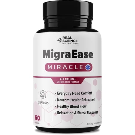 Real Science Nutrition MigraEase Migraine Support Formula All Natural 60 Capsules