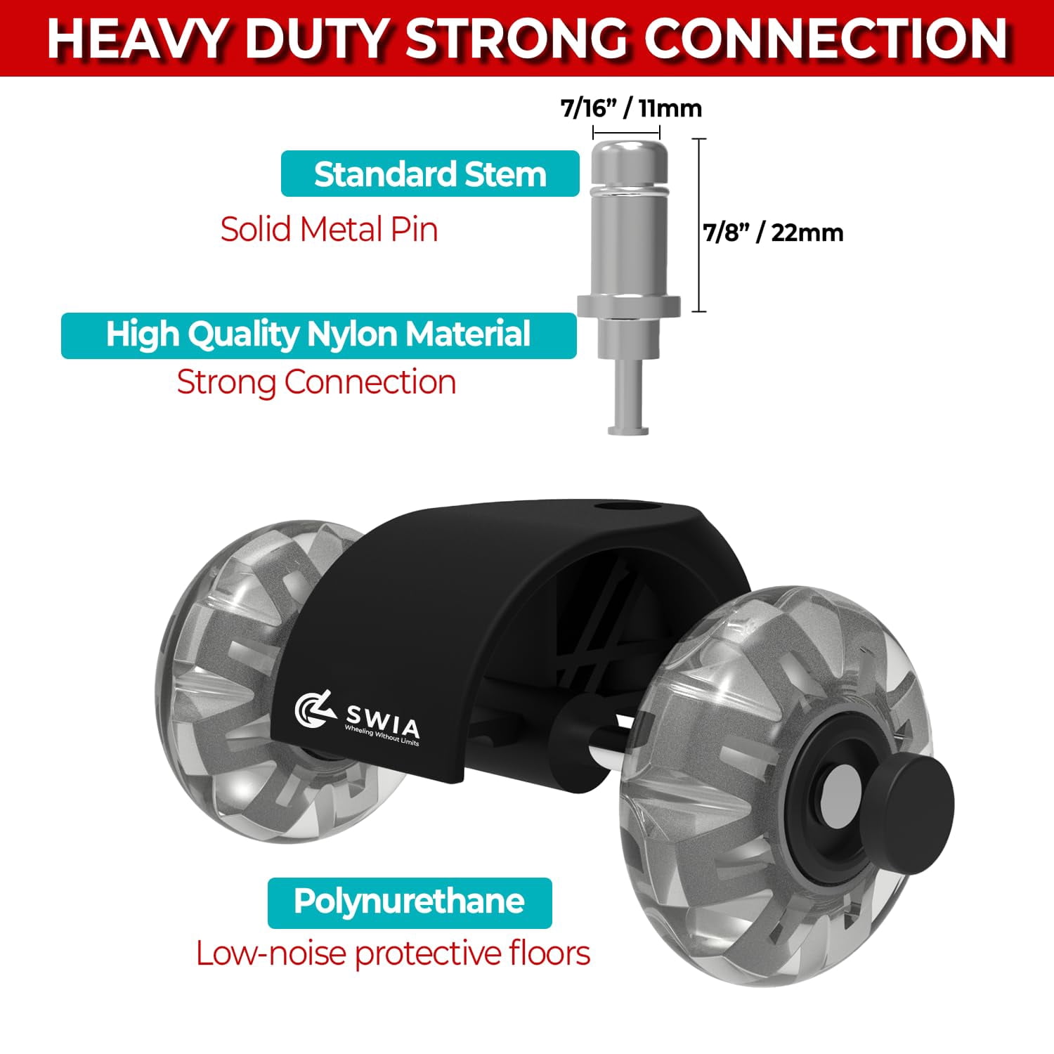 Premium 2 Inch Office Chair Caster Wheels (Set of 5) - Heavy-Duty, Smooth Rolling, Safe for All Floors