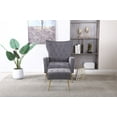 thumbnail image 2 of Modern Velvet ArmChair with Ottoman, Button Tufted Accent Chair with Gold Metal Legs, Single Recliner Chair with Ottoman for Living Room, Bedroom, Office, Easy Assembly, Grey, 2 of 9