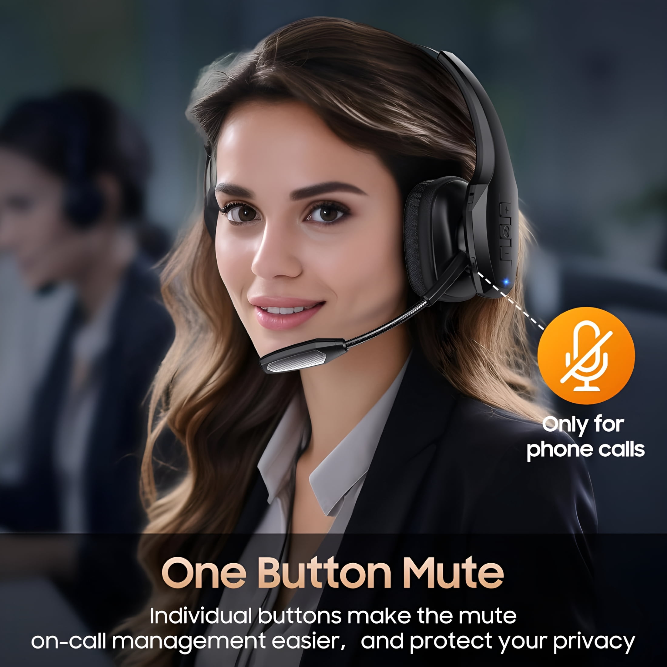 GJX Bluetooth Headset,Wireless Headset with Mic,Bluetooth Headsets with Dual Noise Cancelling Microphone & Mute Button,55Hrs Working Time PC Headsets for Cell Phones,Computer