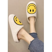 PacificPlex Womens Slippers Plush Happy Face (5-6, White)