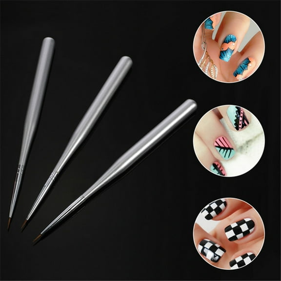 KONTONTY Thin Nail Brush 3Pcs Nail Art Liner Brush Silver 8mm Plastic and Nylon for Fine Drawing
