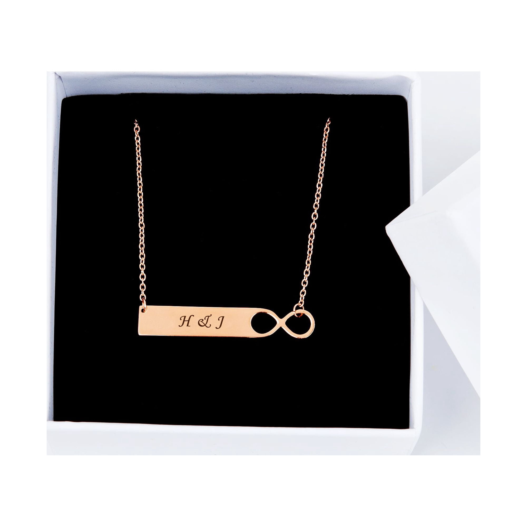 Anavia Personalized Infinity Birthday Day Name Necklace Rose Gold Custom Women's Couple Infinity Name Necklace Bar Gift for Her Mom Custom Made Engravable Free Gift Box Ships Next Day