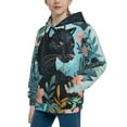 thumbnail image 2 of Balery Black Panther Floral Illustration Pattern Boys Hoodie, Youth Pullover Hooded Sweatshirt, Kangaroo Pocket Hoodie for Kids Girls -Small, 2 of 6