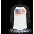 thumbnail image 2 of Shop4Ever Men's Distressed American Flag Horizontal USA Patriotic 4th of July Raglan Baseball Shirt Medium White/Black, 2 of 4
