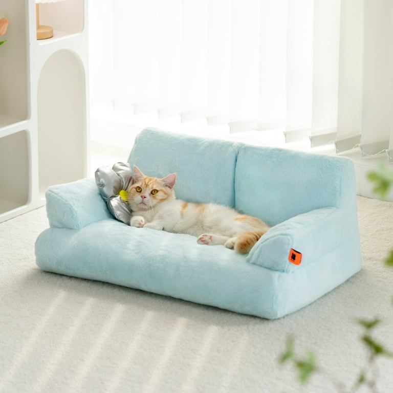 Dog and cat designer bed for small pet, reversible washable cushion