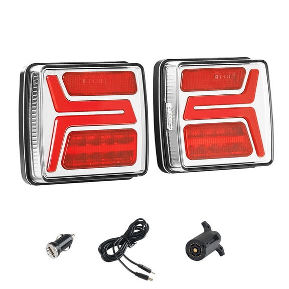 KFFKFF Wireless Magnetic LED Trailer Tail Lights Kit, 2PCS 12V Square Lights with Stop, Brake, Turn, Tail, and License Plate Functions, Waterproof Tow Lighting for Boat, Truck, Camper, RV, Tractor