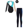 thumbnail image 2 of TTAO Kids Girls Rhinestone Gymnastic Ballet Leotard Dance Unitard Biketard and Leggings Pants Hair Band Set A Turquoise 12, 2 of 5