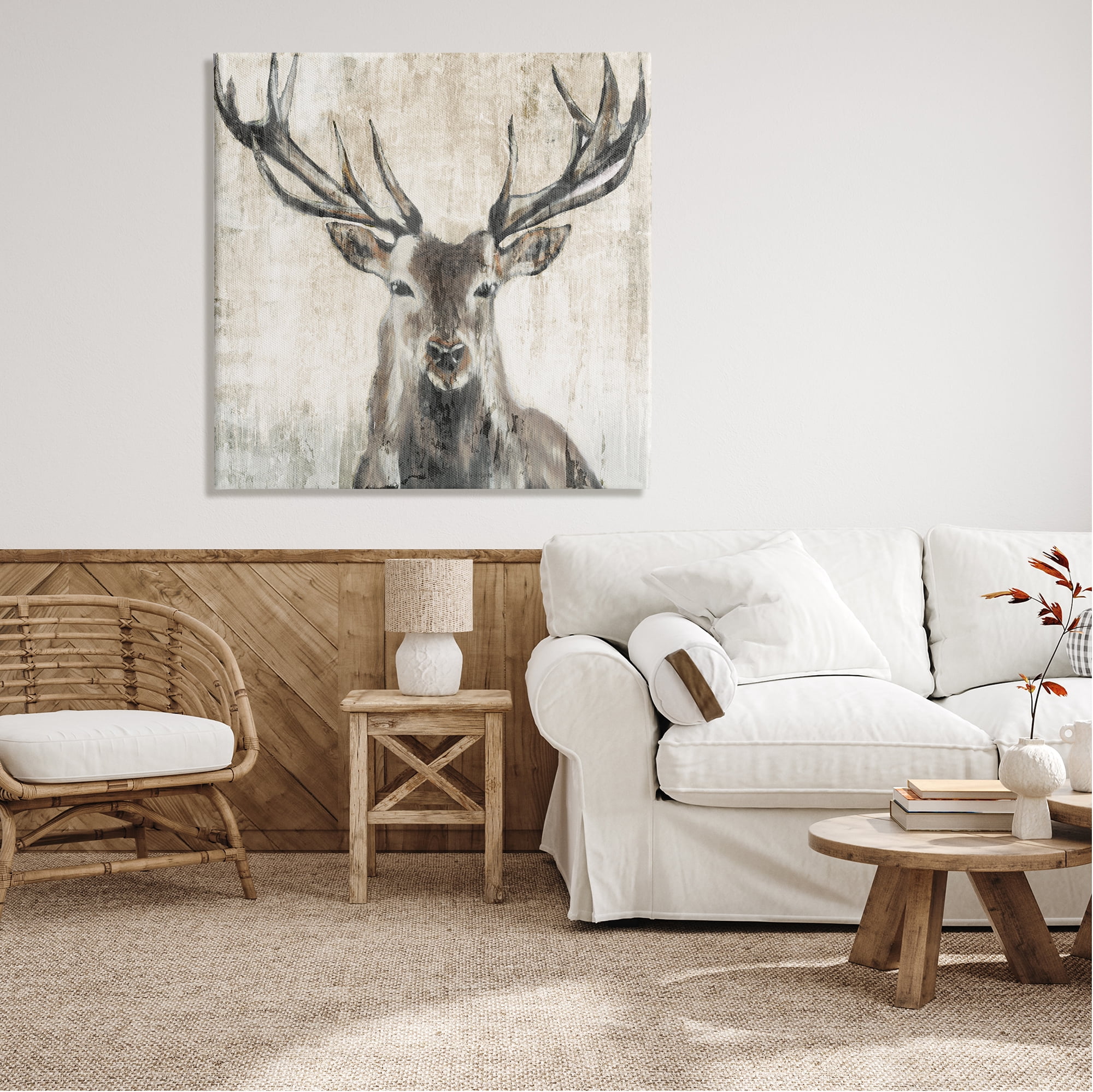 Stupell Industries Rustic Deer Elk Wildlife Portrait Animals & Insects Painting Gallery Wrapped Canvas Print Wall Art