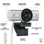 Logitech MX Brio Ultra HD 4K Collaboration and Streaming Webcam, 1080p at 60 FPS, Dual Noise Reducing Mics, Show Mode, Pale Gray