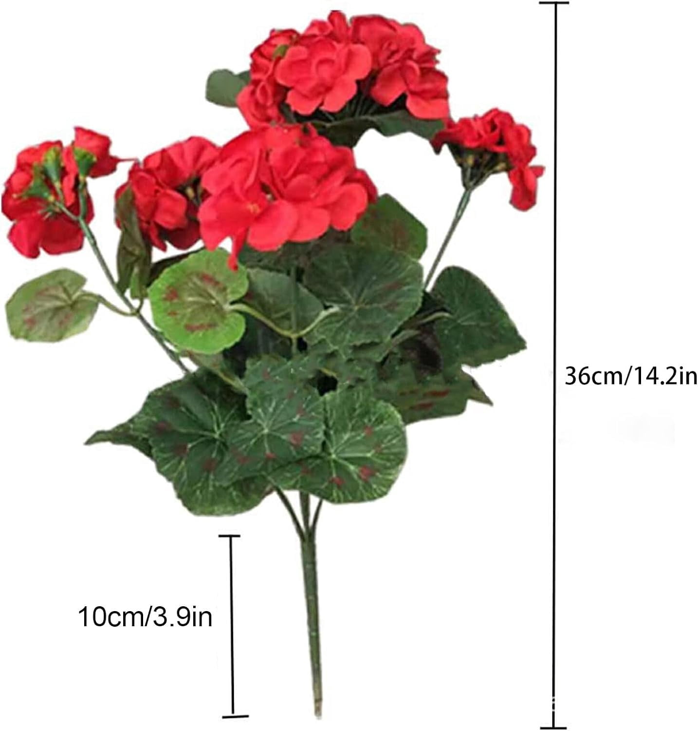 4pcs 14in Artificial Geraniums Fake Silk Red White Flowers Outdoor UV Resistant for Garden Plants Bush Home Decor