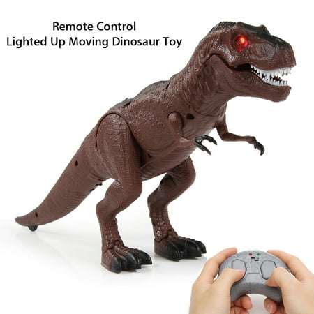 Battery Operated Remote Control Walking Toy Dinosaur Figure w/ Shaking Head, Walking Movement, Light Up Eyes and Sounds Kids