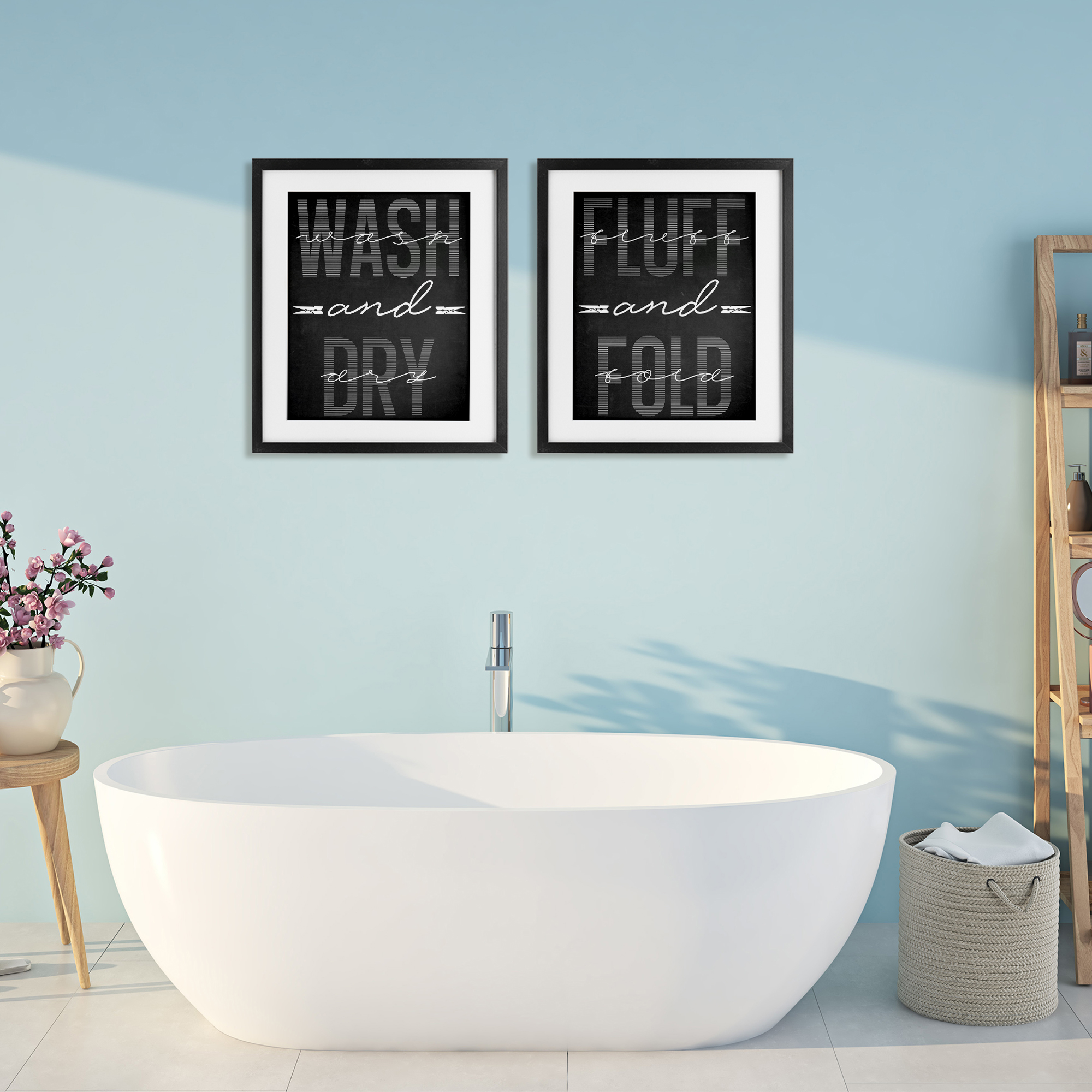 Laundry Words in Black 2 Piece Black Framed Print Under Glass Set, design by Marcus Prime