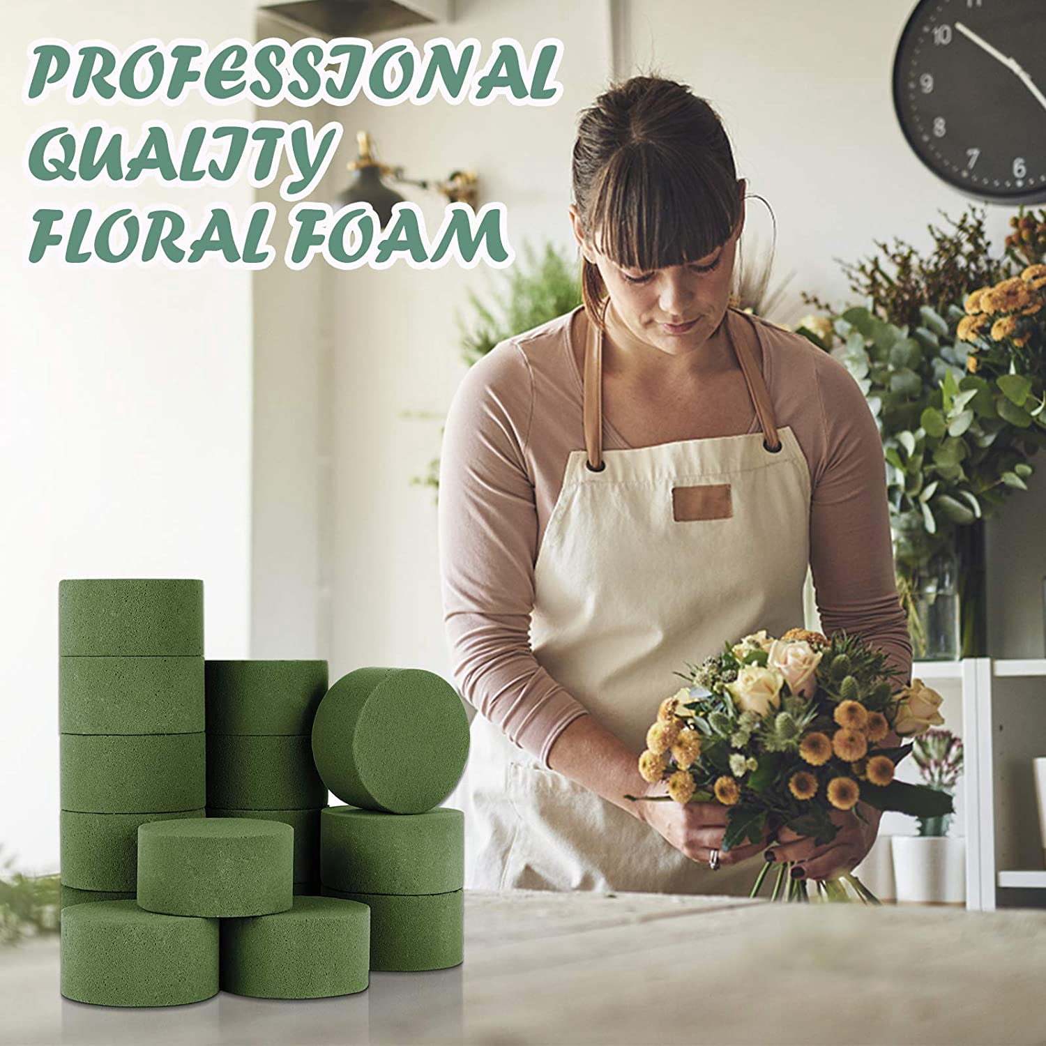 15 PCS Floral Foam, Green Block for Artificial Flowers, Round Wet & Dry Foam Bricks, Florist Foam for Flower Arrangements