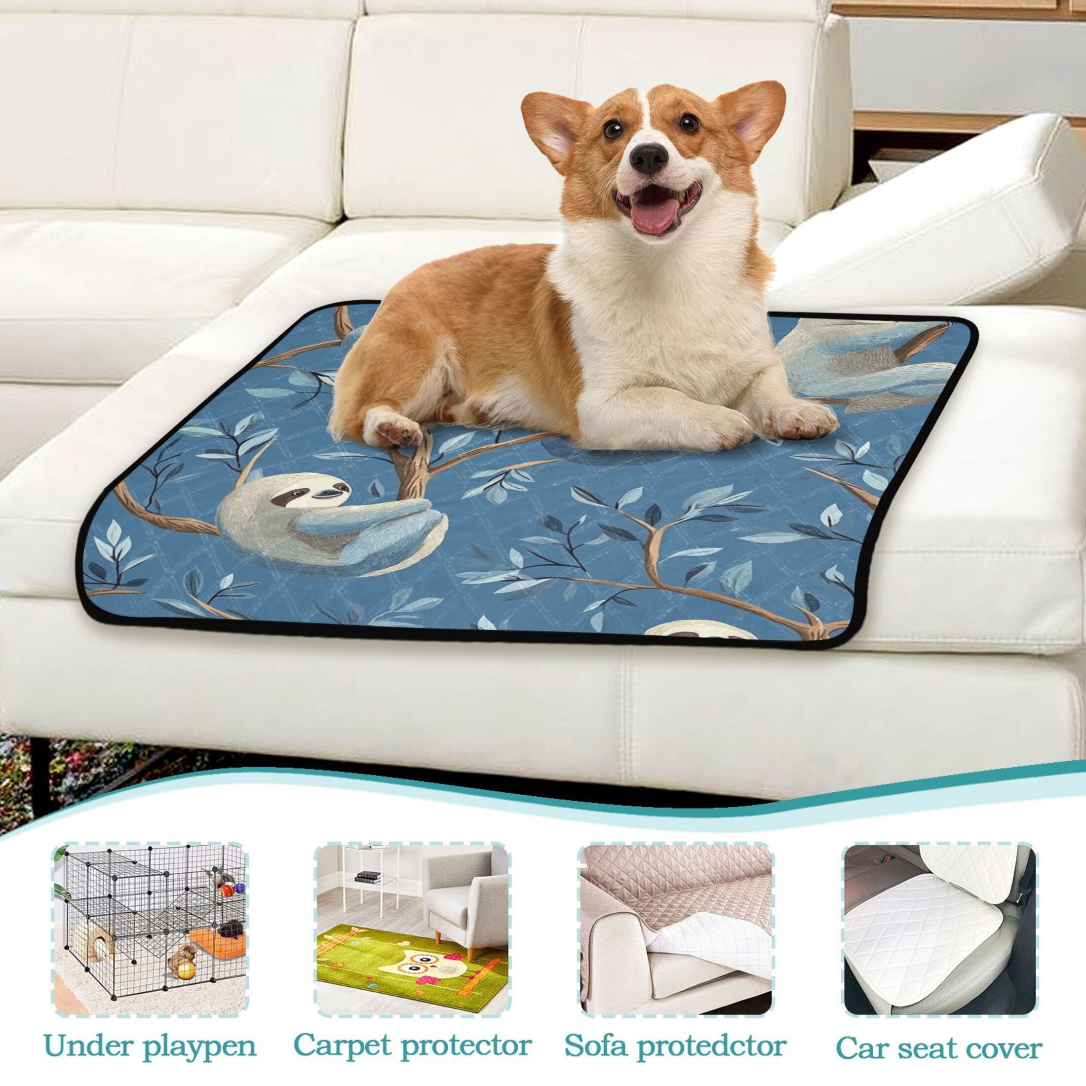 Qxltty Illustration Of Cute Sloth Lying on The Tree Cat litter Pads Pet Set of 3 Diaper Mats Center Anti-leakage Layer Absorbent Soft and Comfortable