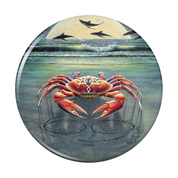 Zodiac Cancer Crab on the Tropical Moonlit Beach Pinback Button Pin