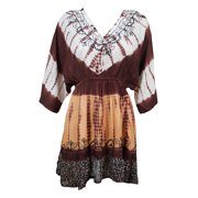 Mogul Womens Mini Dress Brown Tie Dye Rayon Hippy Boho Chic Sundresses