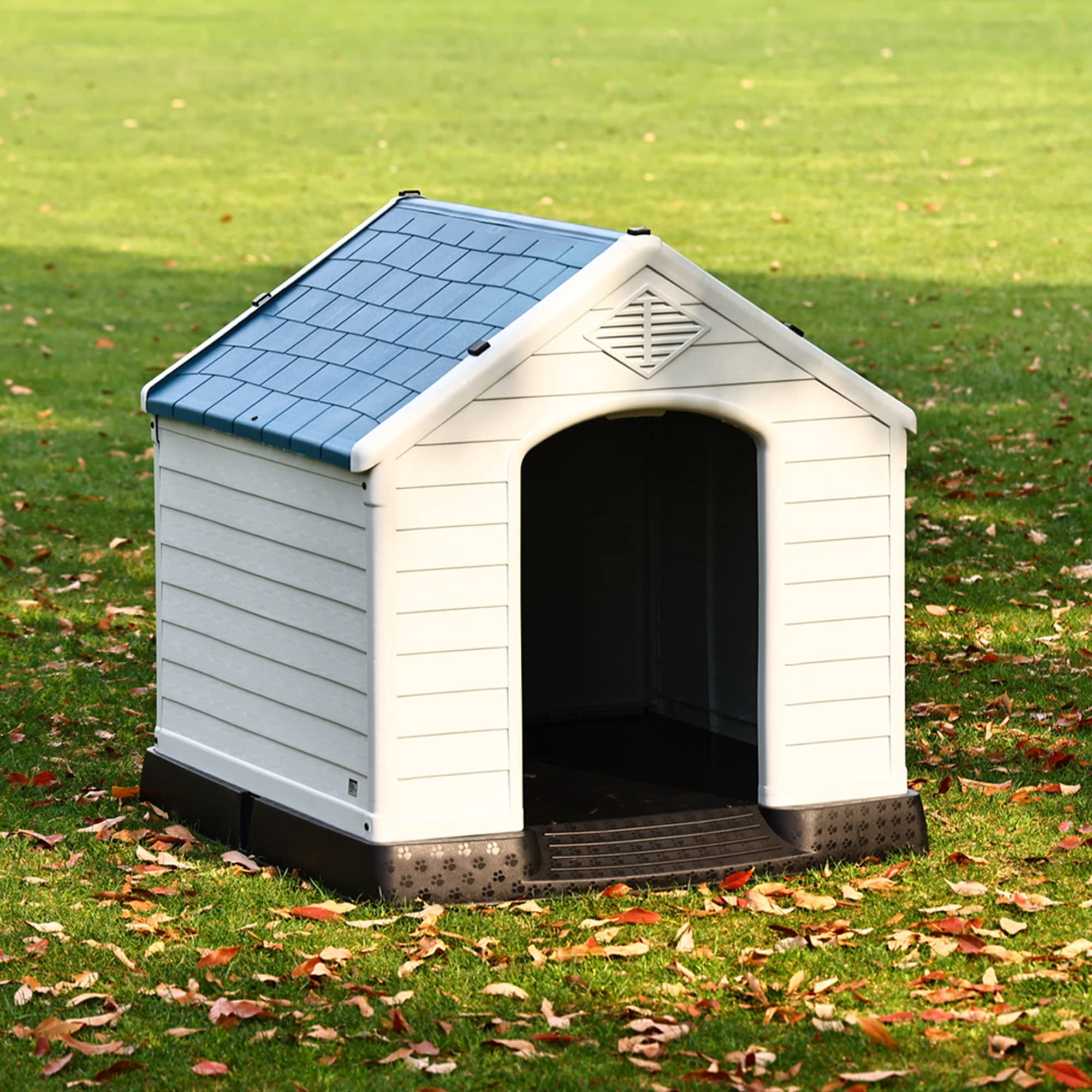 Gianna Durable Plastic Dog House, Weatherproof Insulated Kennel with Ventilation, Elevated Floor & Easy Assembly for Small to Large Dogs, 29 Inch