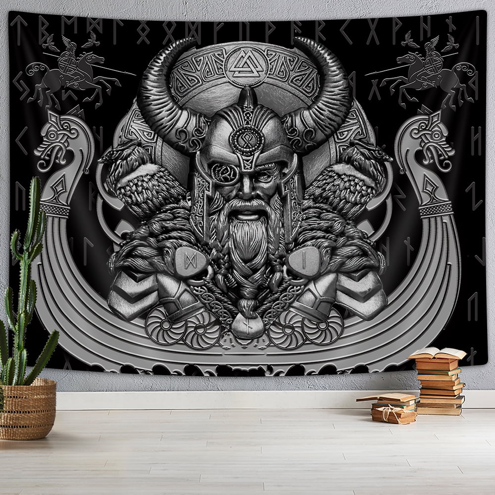Norse Viking Tapestry Odin Warrior Sword Axe Raven Tapestries, Tattoo ...