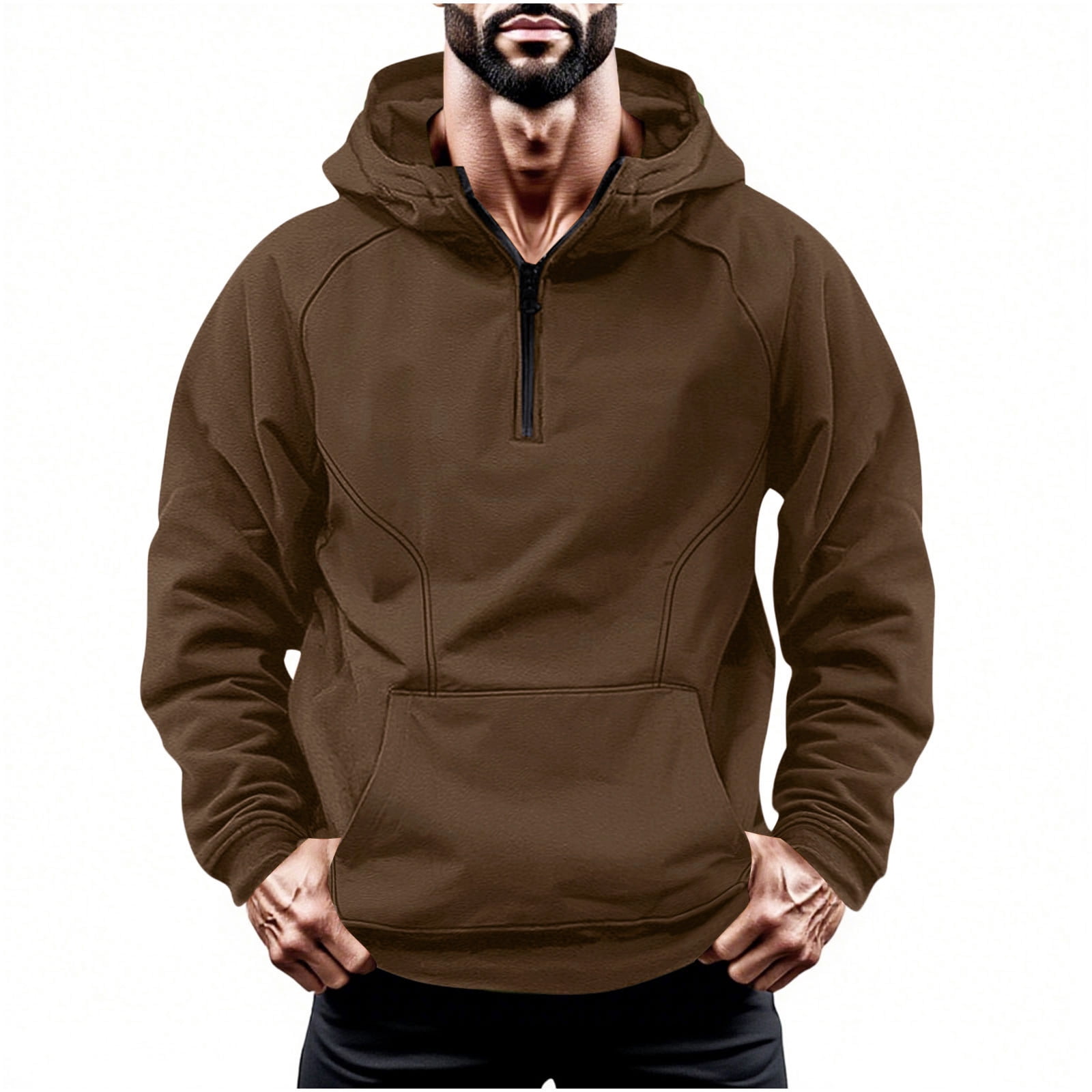 Enjoytime Pullover Hoodie Men Solid Color Long Sleeve Quarter Zip