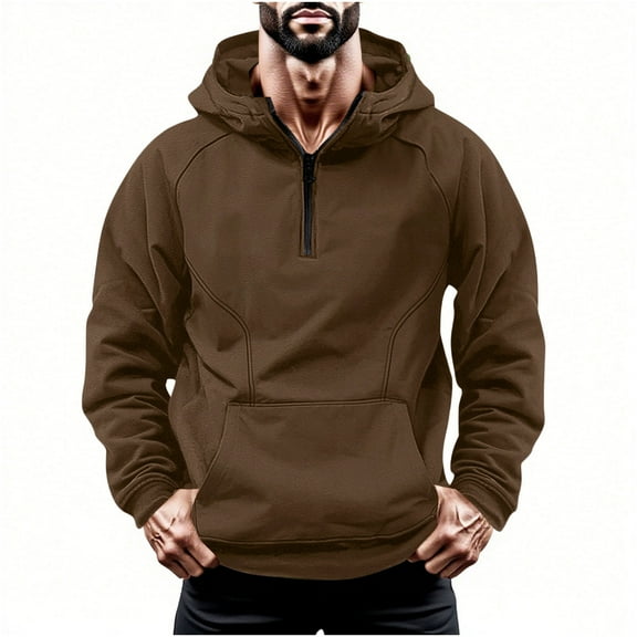Chiccall Mens Hoodie Casual Fashion Quarter-Zip Hooded Pullover Sweatshirts with Pocket