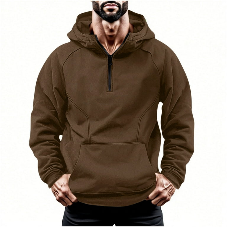 Enjoytime Pullover Hoodie Men Solid Color Long Sleeve Quarter Zip