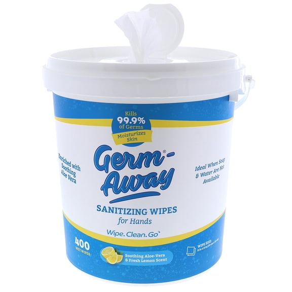 Germ-Away Hand Wipes, 400 Wipes in Dispensing Bucket