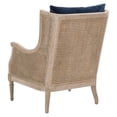 thumbnail image 4 of Wooden Cane Frame Club Chair with Padded Seat, Blue and Brown, 4 of 5