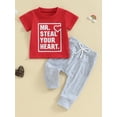 thumbnail image 2 of Suealasg Toddler Boy Valentine's Day Clothes 6M 1T 2T 3T Baby Boy Short Sleeve Letter Heart Print T-Shirt Elastic Pants Sets 2 Piece Kids Boy Cute Summer Outfits, 2 of 9