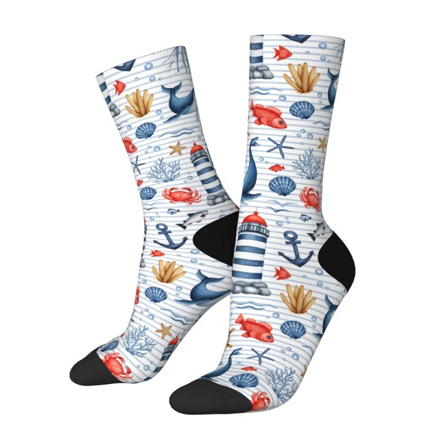 Balery Watercolor Nautical Calcetas Largas con Estampado para Hombre y Mujer – Suaves y Transpirables, Talla Única (US 5-11)