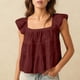 thumbnail image 1 of TaTaai Women's Casual Summer Top Square Neck Short Sleeve Flutter Sleeve Linen Fabric Solid Color Cropped Casual Blouse Gift, 1 of 6