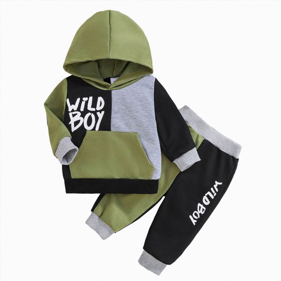 felwors 2-6T Toddler Baby Boy Clothes Color Blocking Hoodies Pants Fall Winter Outfits