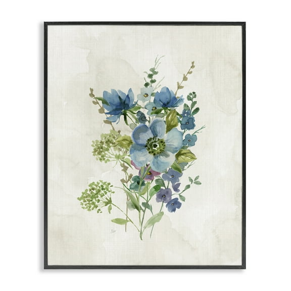 Stupell Industries Blue Wildflower Cluster Plants & Flowers Painting Black Framed Art Print Wall Art, 11 x 14