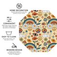 thumbnail image 3 of Honeii Mushrooms And Rainbows Peace print Leather Coaster Set of 4, ideal for safeguarding your furniture from drinks spills and effortless cleanup-Octagon, 3 of 6
