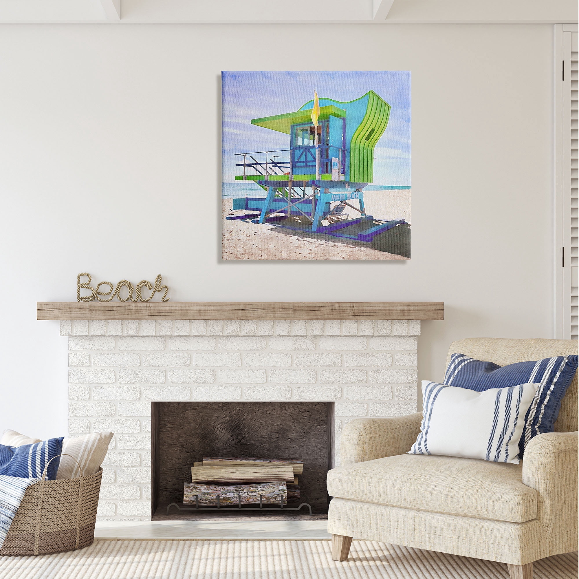 Stupell Industries Green Beach Hut Nature Painting Gallery Wrapped Canvas Print Wall Art, 30 x 30
