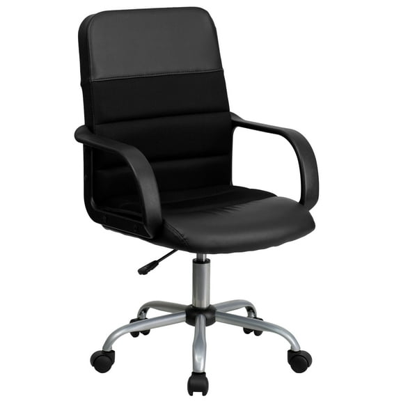 Flash Furniture Manor Mid-Back Swivel LeatherSoft Ergonomic Desk Chair with Headrest, Black