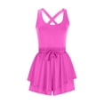 thumbnail image 5 of Workout Romper for Women Tennis Golf Jumpsuit Cross Back Tie Waist Ruffle Skirted Jumpsuits Golf Yoga Gym, Hot Pink, M, 5 of 5