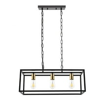 Briignite 3-Light Kitchen Island Lighting, Farmhouse Pendant Island Light Fixture with Glass Shades, Black &Gold Chandelier for Dining Room, Restaurant, Foyer