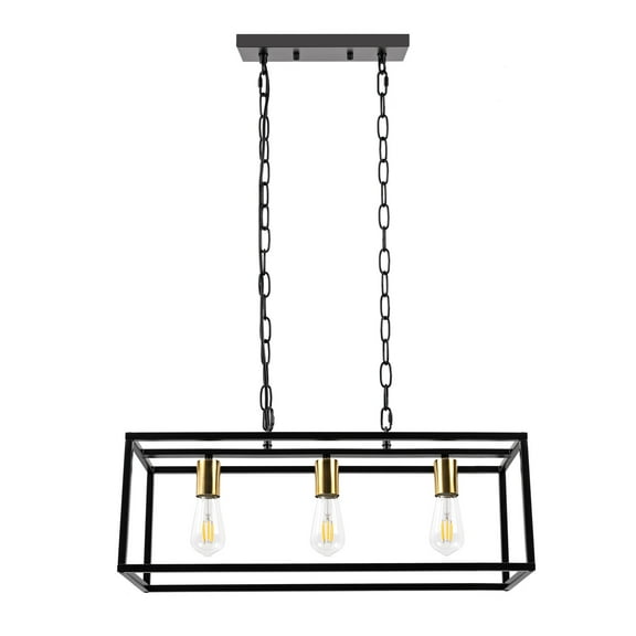 Briignite 3-Light Kitchen Island Lighting, Farmhouse Pendant Island Light Fixture with Glass Shades, Black &Gold Chandelier for Dining Room, Restaurant, Foyer