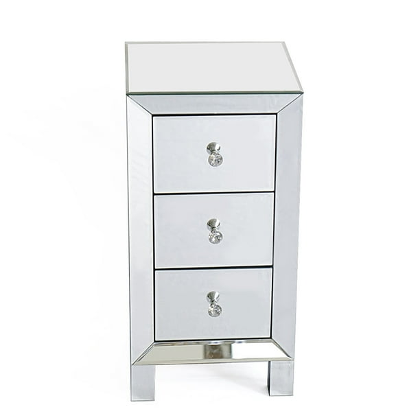 Zimtown Mirrored Glass 3Drawers Nightstand Bedside Table Storage