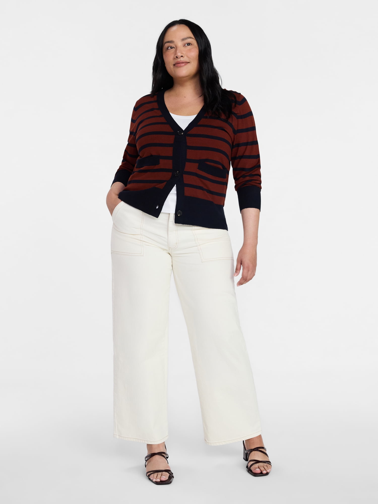 Time and Tru Women's V-Neck Cardigan Sweater, Lightweight, Sizes XS-XXXL