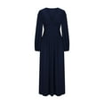 thumbnail image 5 of New Summer Arrivals SMihono Women's Elegant Lantern Long Sleeve Evening Dress, Sexy V-Neck High Waist Slim Fit Swing Dresses Solid A-Line Dress Dark Blue M, 5 of 7