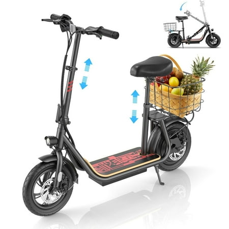 COBIZI Electric Scooter for Adults, 20MPH&12 Miles Max Range, 350W Motor, Detachable Large Basket, 12 inch Commuter E Scooter with Seat, Black