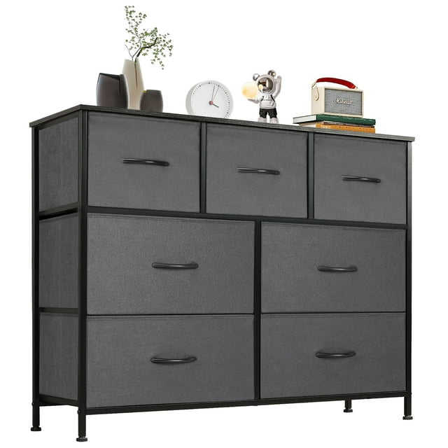 EDX Commode à 7 Tiroirs pour Chambre, Armoire Organisatrice de Rangement en Tissu, Gris